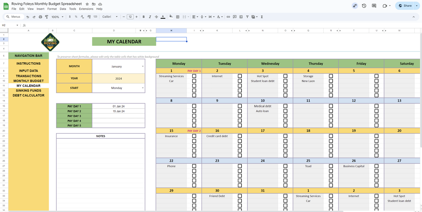 RVers Budget Spreadsheet