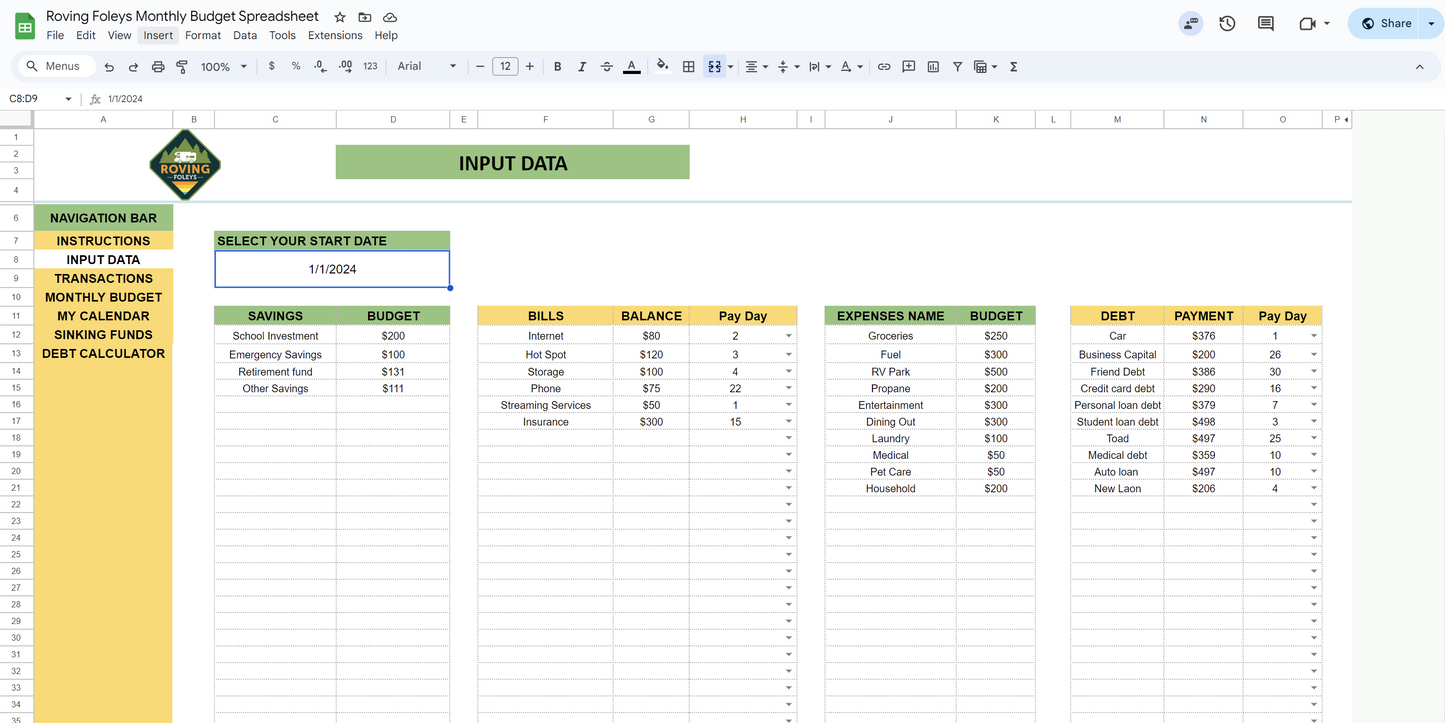 RVers Budget Spreadsheet